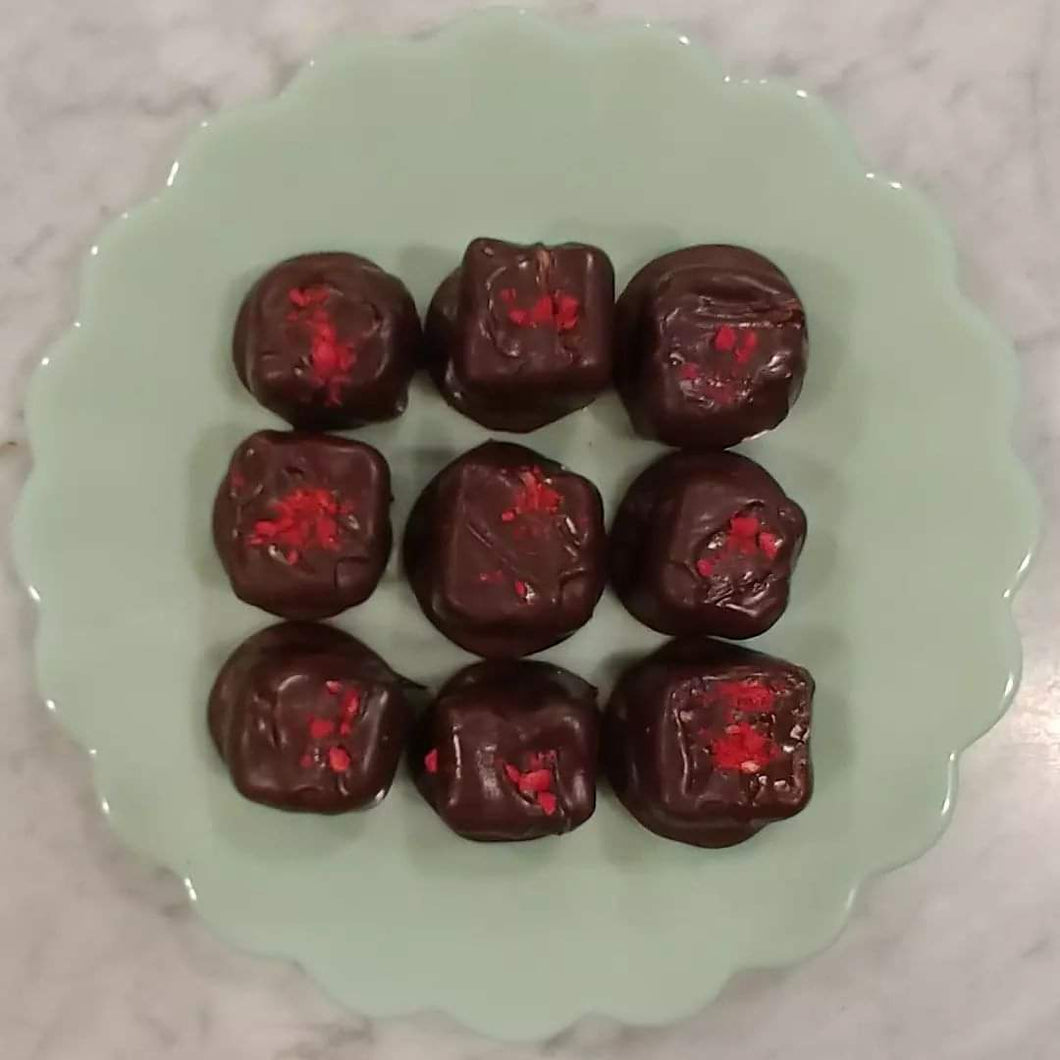 Raspberry Cream Meltaways Hand Dipped In Dark Chocolate