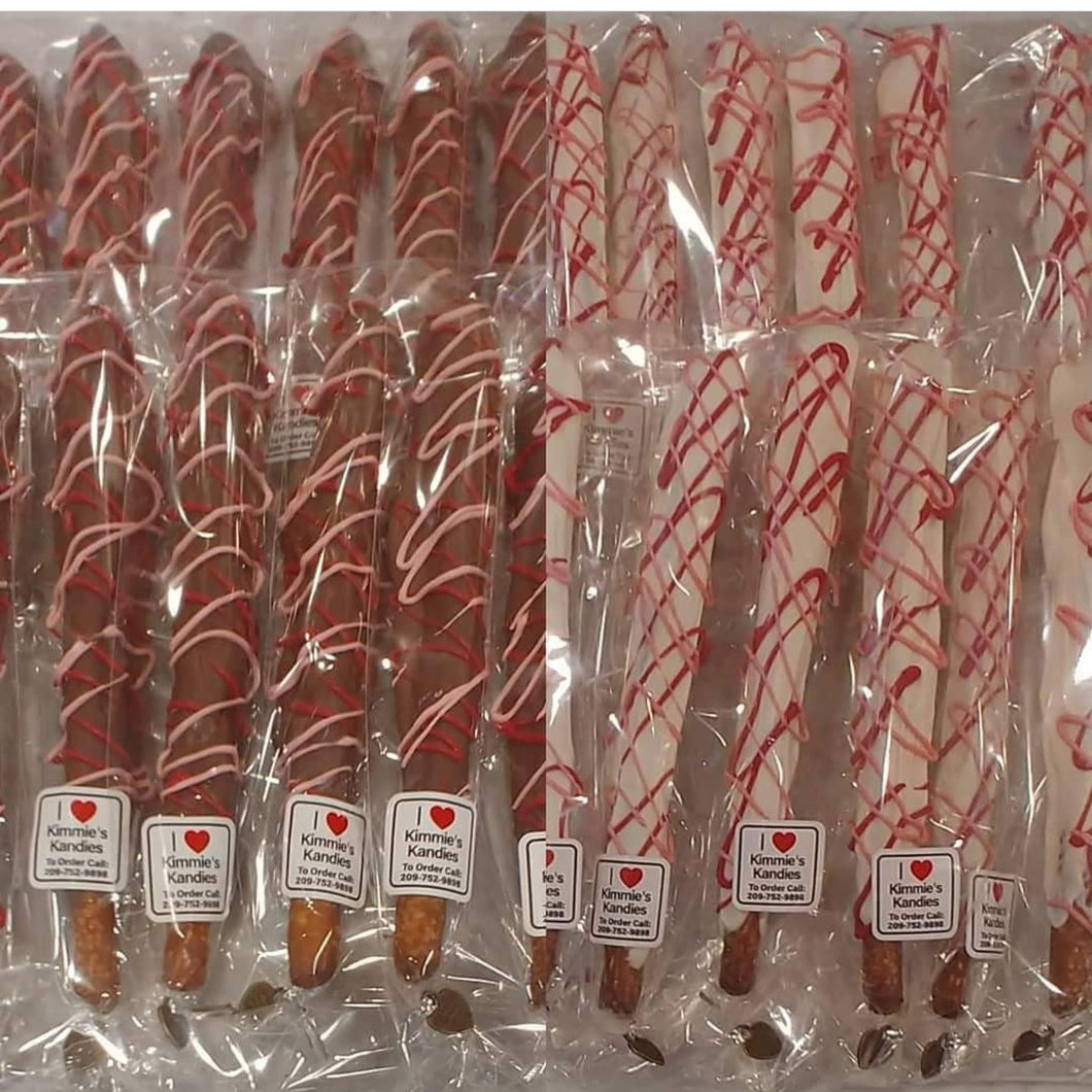 Milk Chocolate Dipped Pretzels Drizzled With Red & Pink 10ct pack